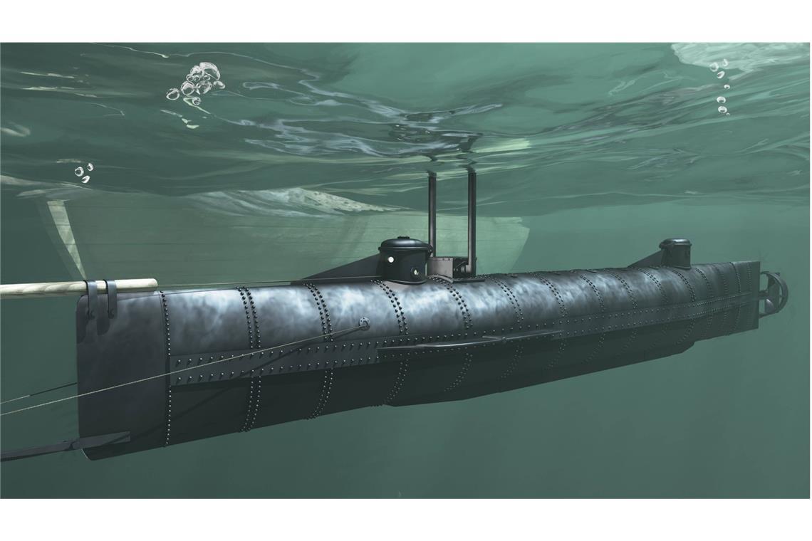 Zum ersten Mal versenkt ein U-Boot ein Schiff mit einem Torpedo 3D-Rekonstruktion der CCS Hunley