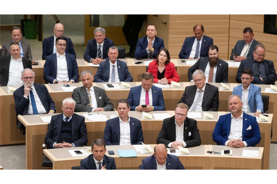 Abgeordnete der AfD nehmen an der konstituierenden Sitzung des Landtags Baden-Württemberg teil.