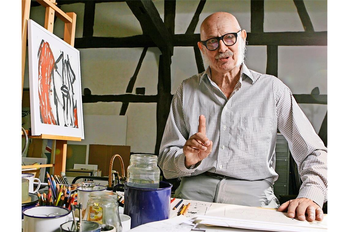 Der Meister der bewegten Linie wird 100 Adam Lude Döring (1925–2018) in seinem AtelierAdam Lude Döring (1925-2018) in seinem Atelier.