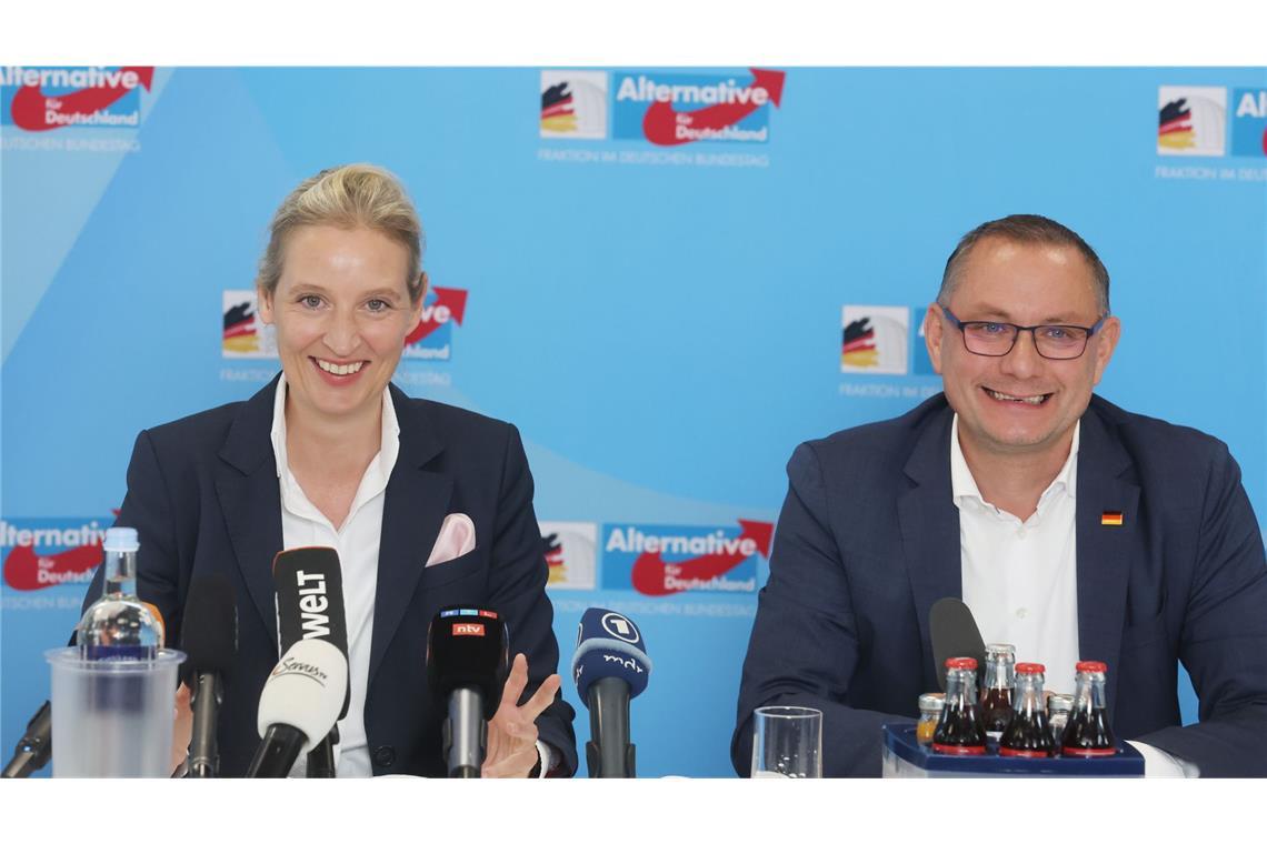 Alice Weidel, Vorsitzende der Partei Alternative für Deutschland (AfD), und Tino Chrupalla, AfD-Vorsitzender (Archivfoto).