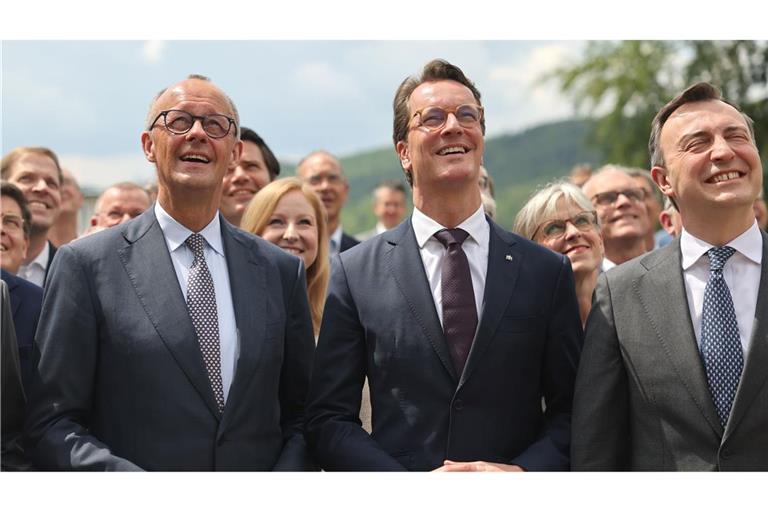Als sei nichts gewesen: Merz, Wüst und Ziemiak.