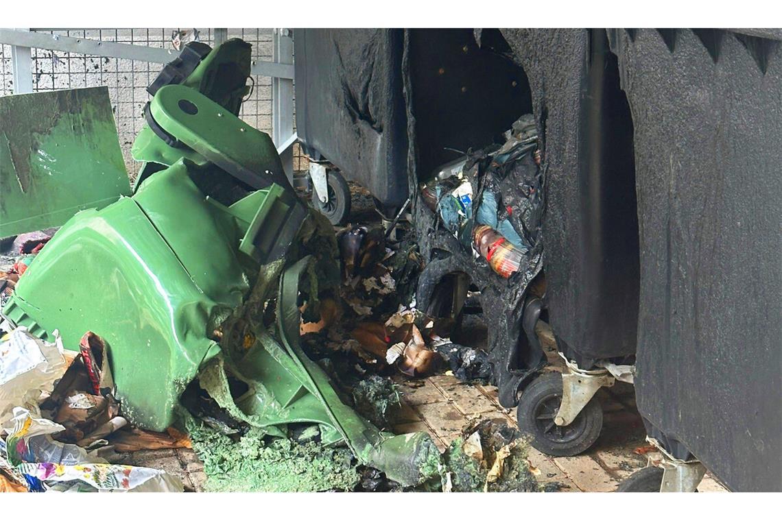 Am frühen Sonntagmorgen stand ein Müllcontainerunterstand in Flammen.