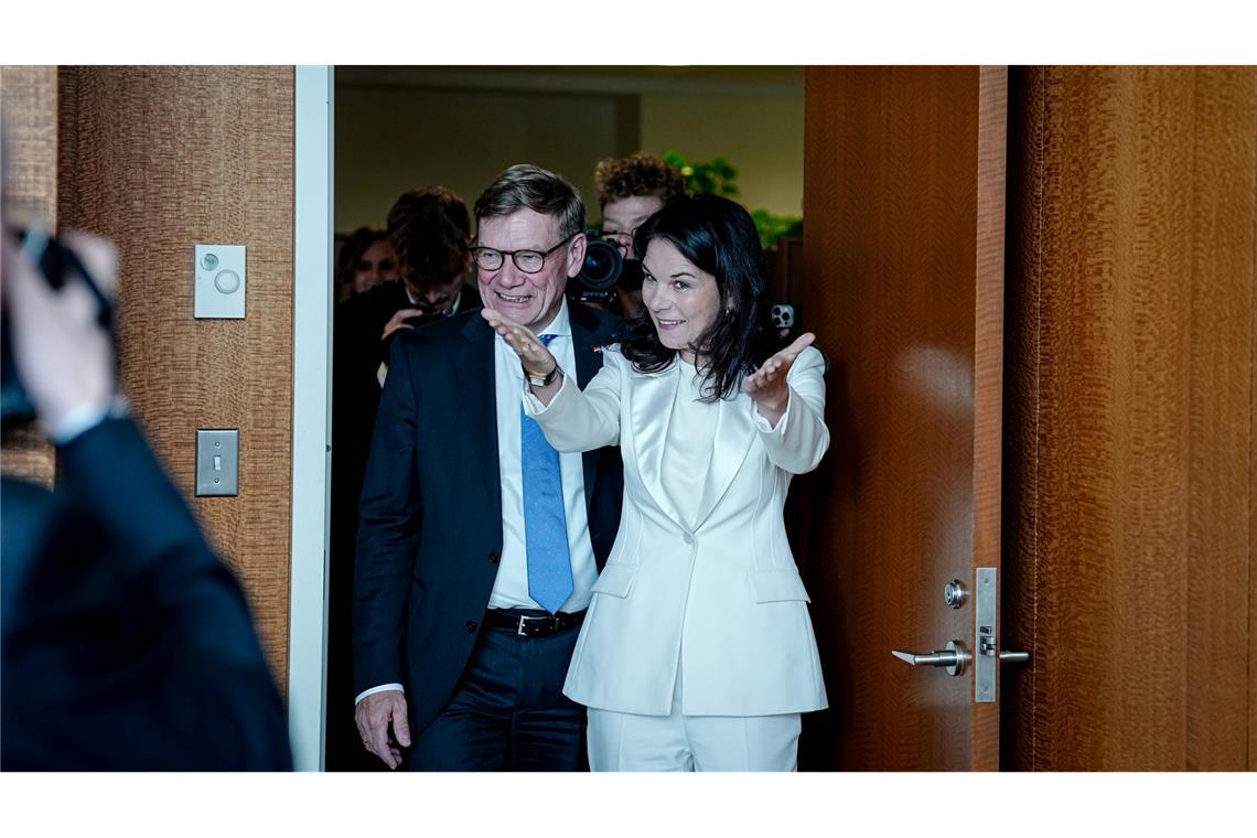 Annalena Baerbock, Präsidentin der Generalversammlung der Vereinten Nationen, und Bundesaußenminister Johann Wadephul treffen sich am Rande der Generaldebatte der UN-Vollversammlung in New York im Büro der Präsidentin.