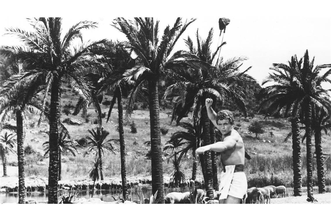 Antiker Schleuderer (Szene aus dem Historienfilm David und Goliath , 1961).
