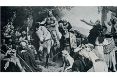 Arminius kehrt nach der Schlacht gegen die Römer im Jahr 9 n. Chr. heim (Druck um 1900).