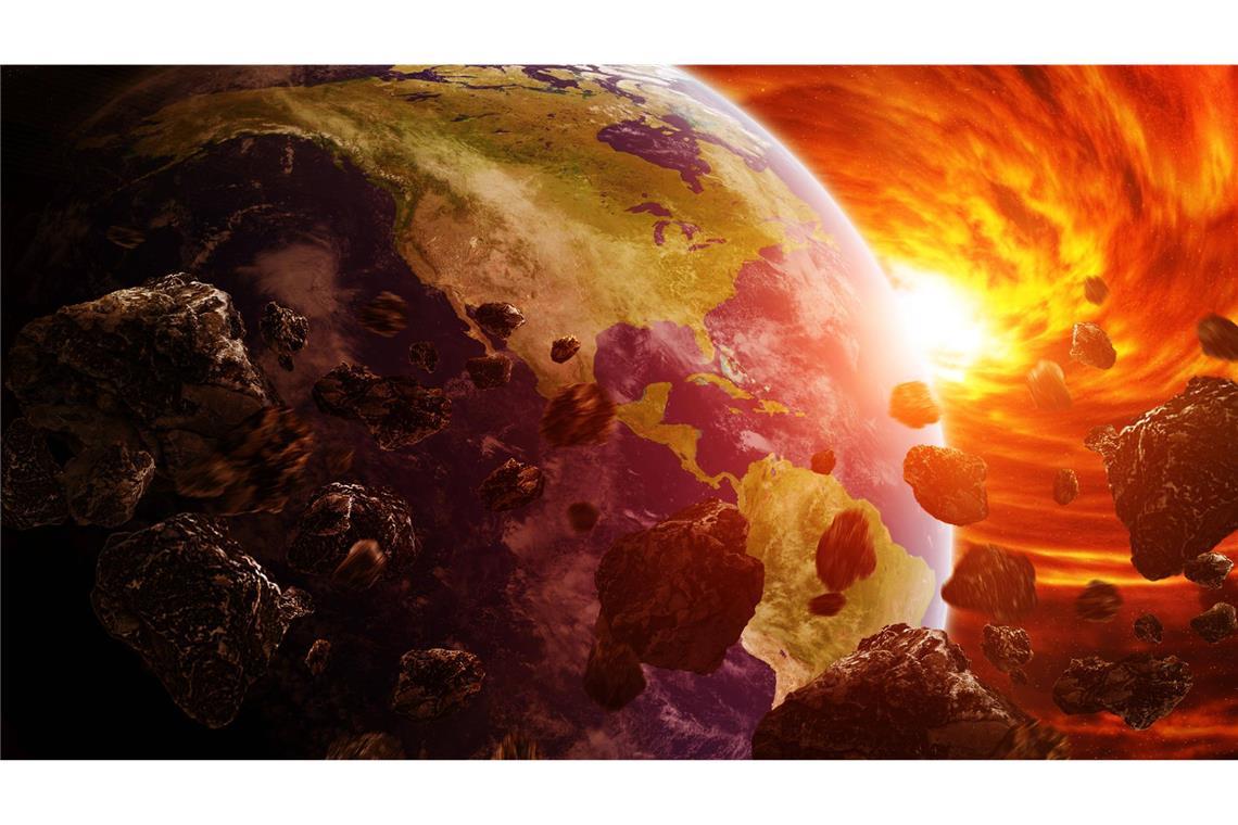 Kollapsologie: Das Ende kommt – nur wann? ASTEROID: In Science-Fiction-Filmen gehören Asteroiden zum festen Inventar eines Weltuntergangsszenarios. Dass die Brocken aus dem All das Potenzial haben, eine Spezies zu eliminieren, ist unbestritten. So führen Wissenschaftler das Aussterben der Dinosaurier am Ende der Kreidezeit vor 65 Millionen Jahren auf den Einschlag eines Asteroiden von zehn Kilometer Durchmesser auf der mexikanischen Halbinsel Yucatán zurück.