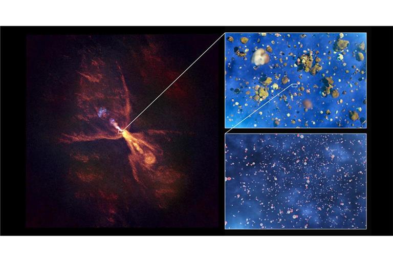 Astronomen haben erstmals beobachtet, wie sich die ersten Minerale um einen Protostern entwickeln - Bausteine für spätere Planeten.