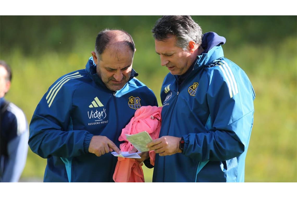Auch beim 1. FC Saarbrücken arbeitete Alois Schwartz (re.) mit Dimitrios Moutas zusammen.