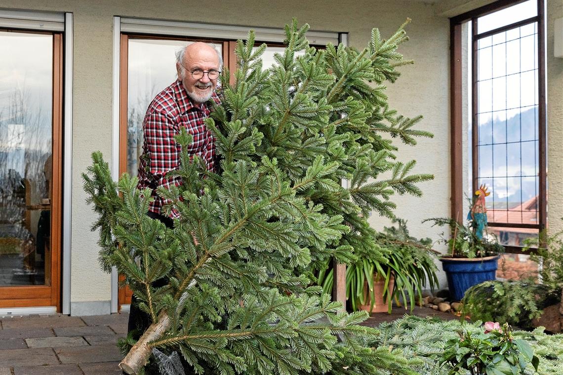 Auch der Baum, den Gerhard Erchinger jedes Jahr zum Fest in die gute Stube holt, hat eine Beziehung zu seinen früheren Diensten. Die Weihnachtsbaumkultur, die er von ehemaligen Patienten kennt, gibt es heute noch. Foto: J. Fiedler