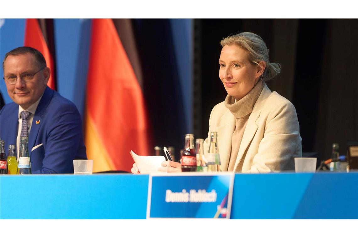Auch die AfD-Bundesvorsitzenden Weidel und Chrupalla trafen mit Verspätung ein.