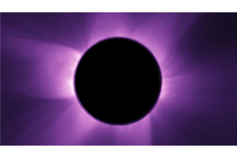 Auf diesem Foto ist die künstlich eingefärbte, innere Sonnenkorona zu sehen.