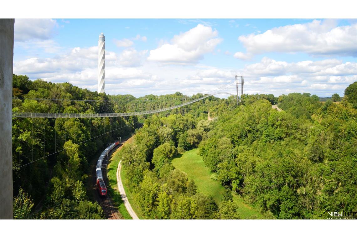 Gemeinderat beschließt Hängebrücke Auf einer Computergrafik sind die Pläne einer geplanten Fußgänger-Hängebrücke visualisiert.