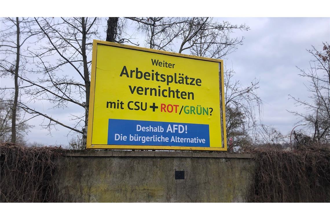 Berichte über Ermittlungen nach Großspende an AfD Auffällige AfD-Wahlwerbung wie hier in Bamberg ist auch in anderen Städten in Deutschland zu sehen. Es handelt sich nicht um offizielle AfD-Wahlplakate, sondern um eine Aktion des Spenders Gerd Dingler aus Österreich. (Archivbild)