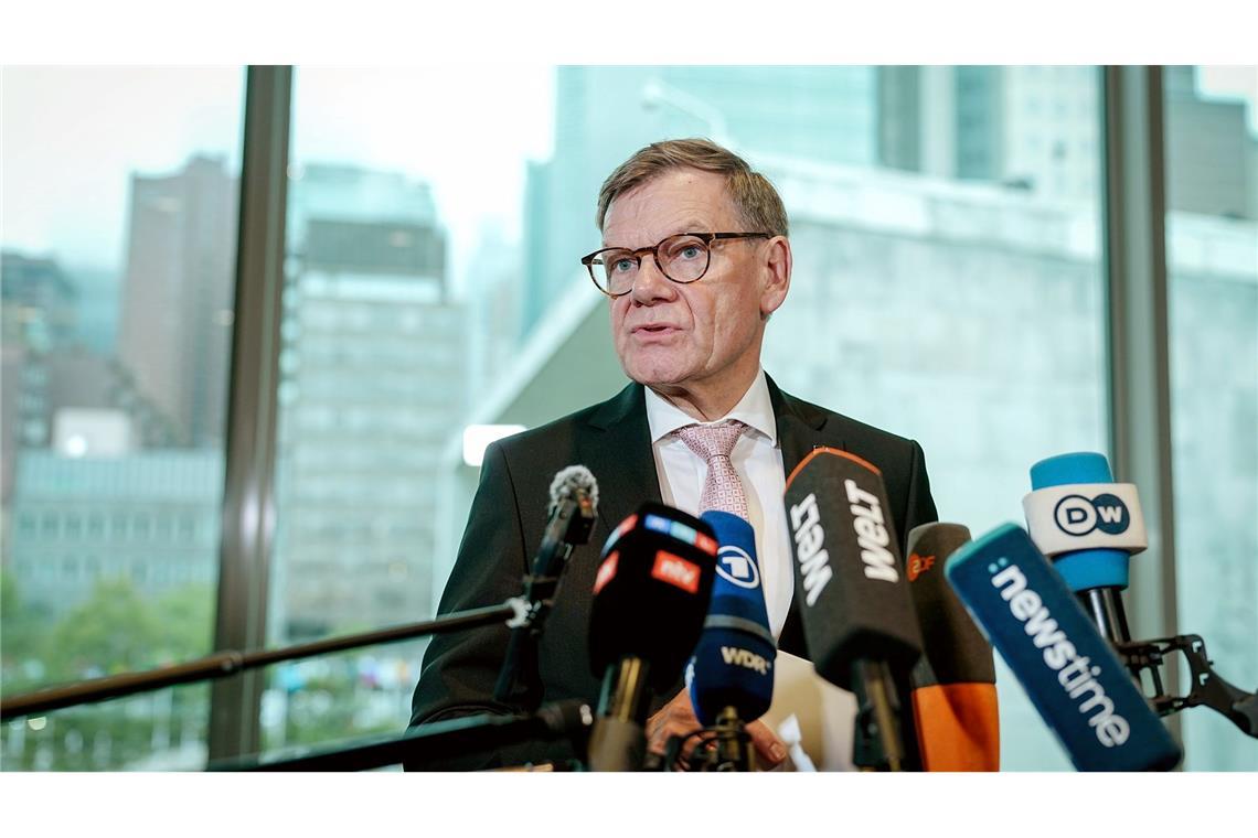 Trump will Westjordanland-Annexion durch Israel verhindern Außenminister Johann Wadephul (CDU) äußert sich am Rande der UN-Vollversammlung in New York vor Journalisten.