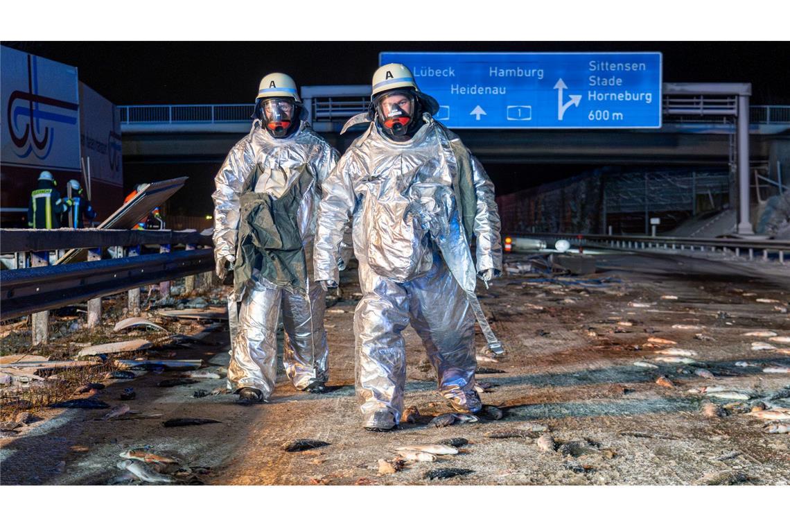 Lkw kommt von der Straße ab - tausende Fische verenden Bei einem Verkehrsunfall auf der A1 sind tausende Fische verendet.