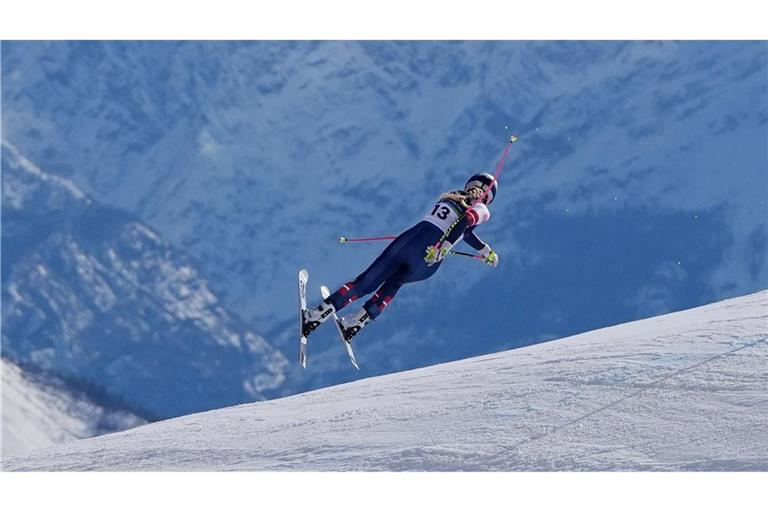 Bei ihrem heftigen Sturz während der Olympia-Abfahrt erlitt Lindsey Vonn eine schwere Beinverletzung. (Archivbild)