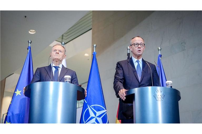 Beim Thema Ukraine beschworen Polens Ministerpräsident Donald Tusk und Kanzler Friedrich Merz Einigkeit.
