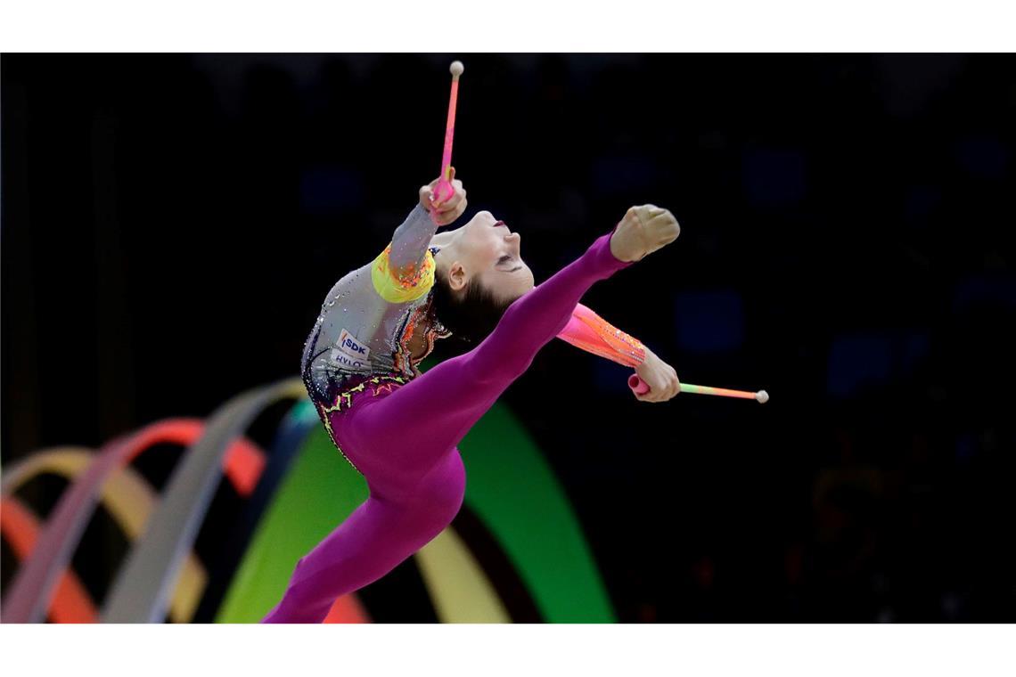 Werbung für Heim-WM: Varfolomeev "beste Gymnastin der Welt" Bekam Höchstwerte mit den Keulen: Darja Varfolomeev.