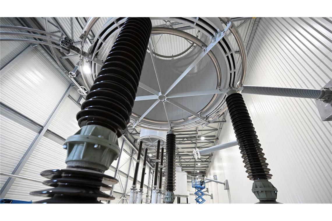 Blick auf die Baustelle in Phillipsburg für ein Gleichstrom-Umspannwerk für eine Gleichstromverbindung zwischen Nordrhein-Westfalen und Baden-Württemberg.