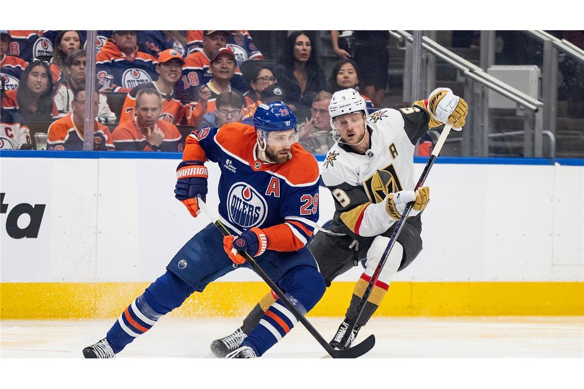 Oilers fehlt ein Sieg zu Conference-Finals in NHL-Playoffs Blieb zum erst zweiten Mal in den Playoffs dieser Saison ohne Torbeteiligung: Leon Draisaitl (l).