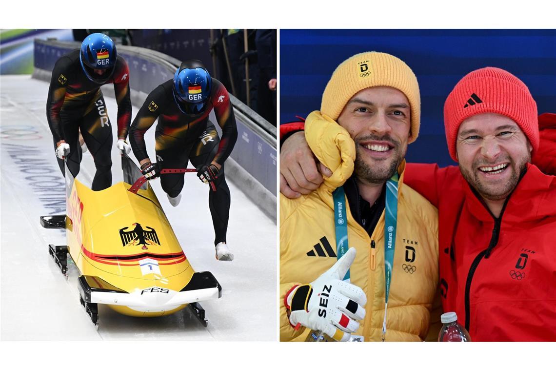 Bobpilot Johannes Lochner (re.) liegt mit seinem Anschieber Georg Fleischhauer auf Goldkurs.