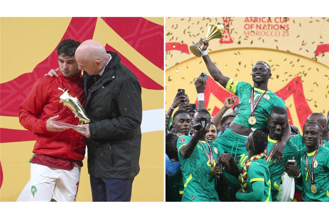 Brahim Diaz (links) verschoss einen Elfmeter, Sadio Mané (rechts, Pokal in der Hand) jubelte am Ende.