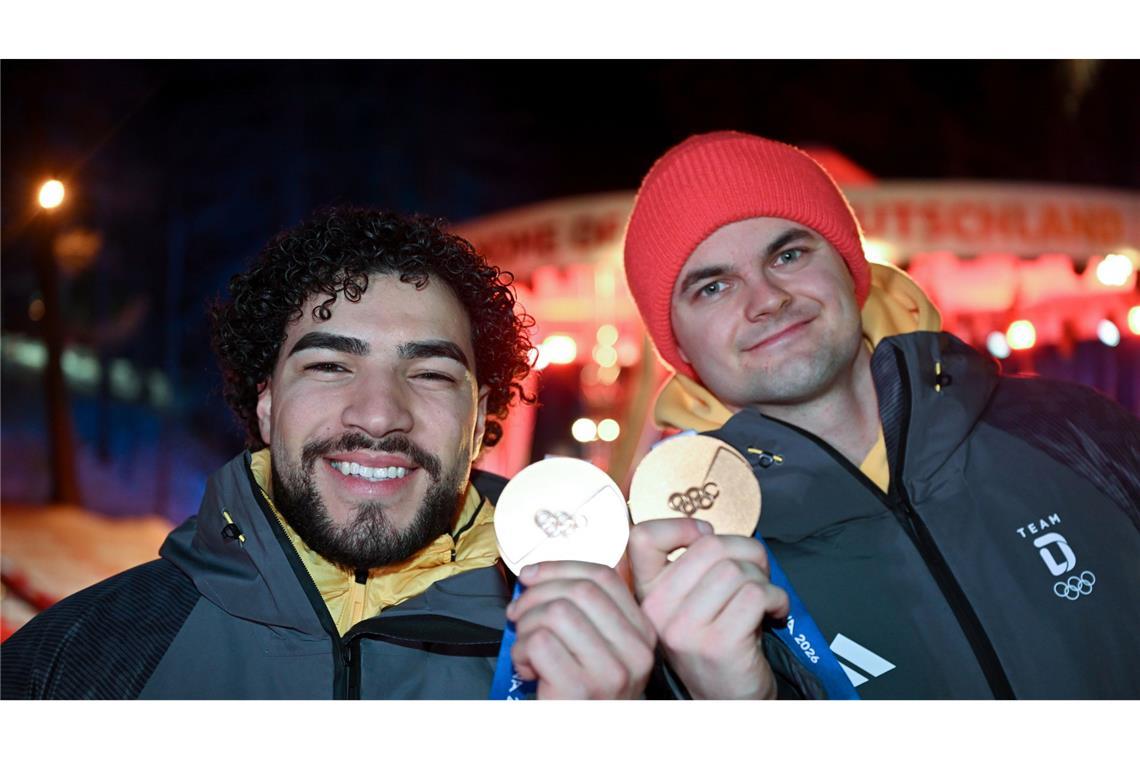 Bronze bei der Olympiapremiere im Zweierbob: Pilot Adam Ammour (li.) und Alexander Schaller.