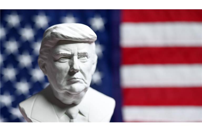 Büste von US-Präsident Donald Trump vor einer USA-Fahne: „Die Demokratie in den USA hat sich in einem beispiellosen Tempo verschlechtert.“