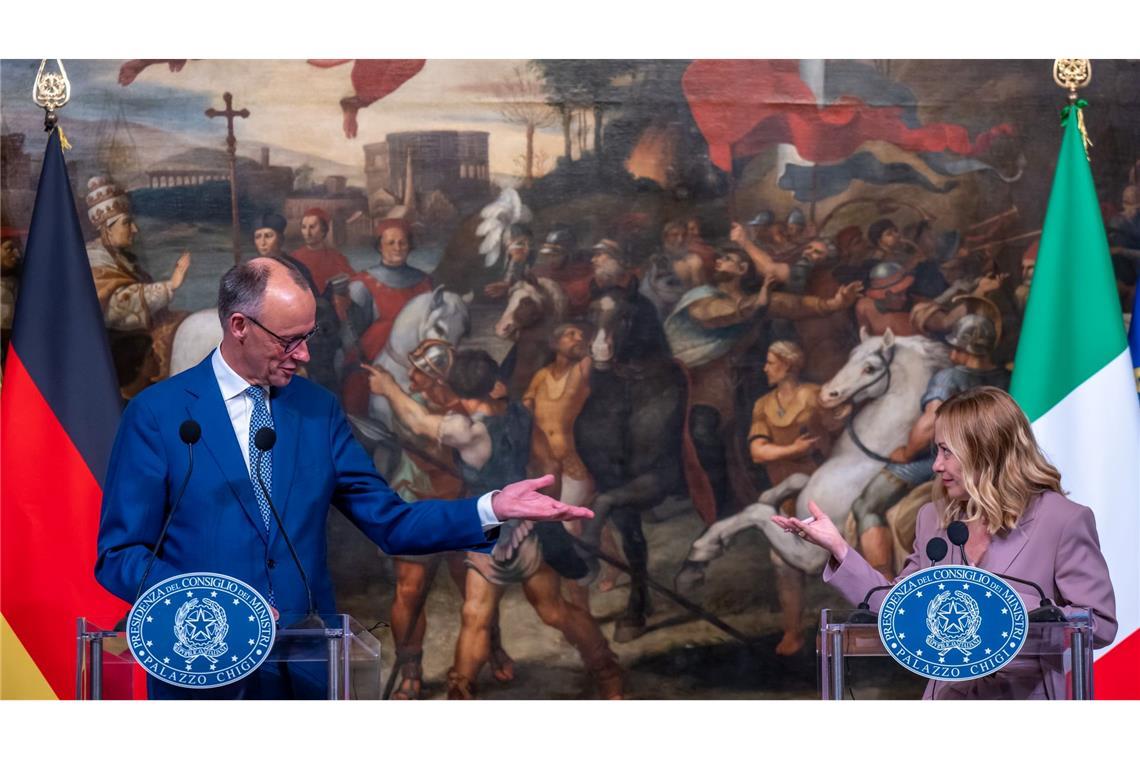 Merz will Meloni enger in Ukraine-Diplomatie einbinden Bundeskanzler Friedrich Merz (CDU) und Italiens rechte Ministerpräsidentin Giorgia Meloni.