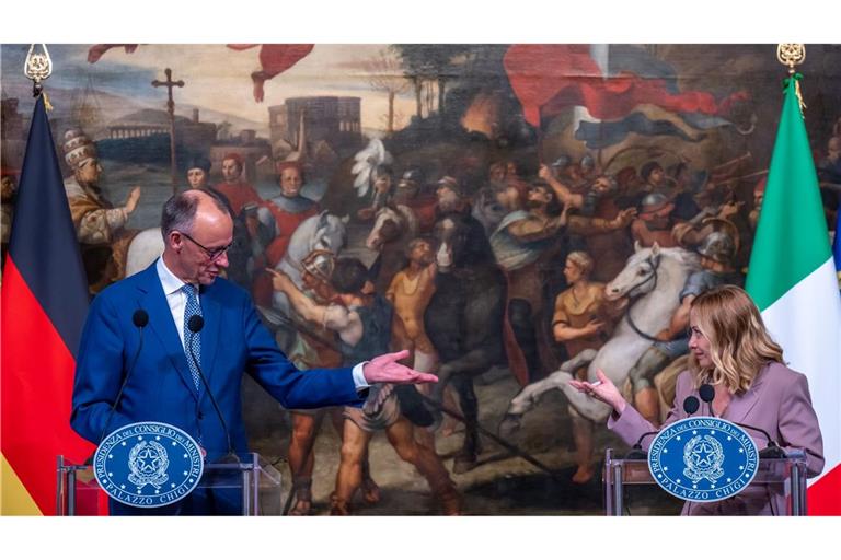 Bundeskanzler Friedrich Merz (CDU) und Italiens rechte Ministerpräsidentin Giorgia Meloni.