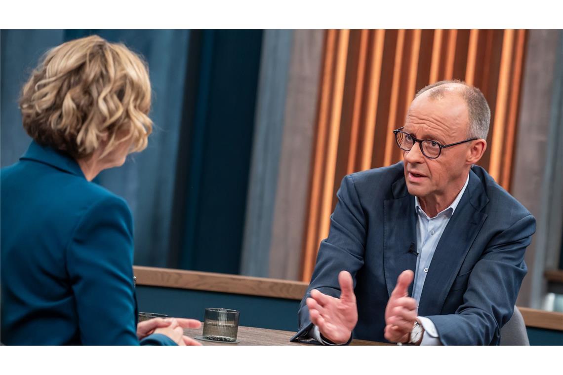 Bundeskanzler Merz im Gespräch mit ARD-Moderatorin Miosga.