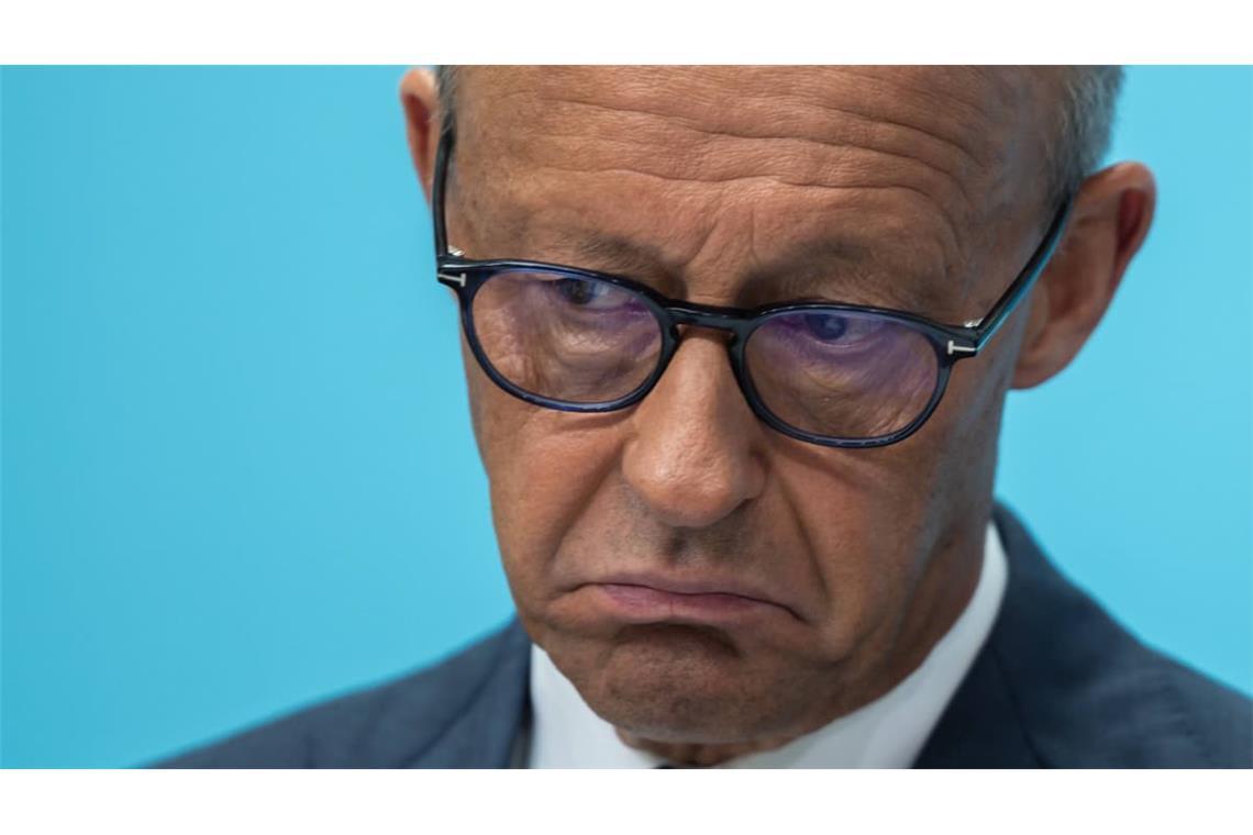 Bundeskanzler Merz stellt sich nach der Wahlschlappe seiner Partei in Sachsen-Anhalt am 6. September im Konrad Adenauer Haus in Berlin der Presse.