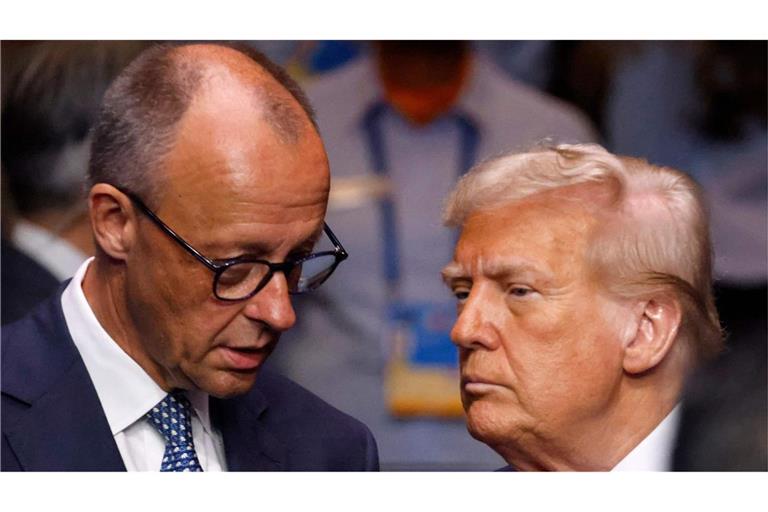Bundeskanzler Merz und US-Präsident Trump beim Gipfeltreffen in Den Haag.