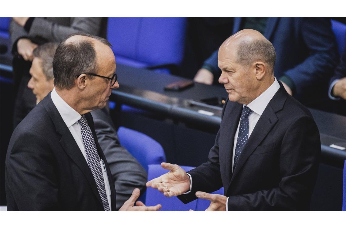 Scholz und Merz treffen in TV-Duellen aufeinander Bundeskanzler Olaf Scholz (SPD) und sein Herausforderer, Unionsfraktionschef Friedrich Merz (CDU), treffen an zwei Sonntagen aufeinander. (Archivbild)