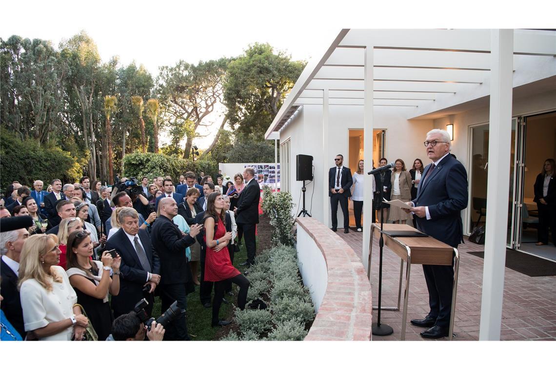 Wie bedeutend Pacific Palisades für Deutschland ist Bundespräsident Frank-Walter Steinmeier bei der Eröffnung vom Thomas Mann House (TMH) am 18. Juni 2018. (Archivbild)