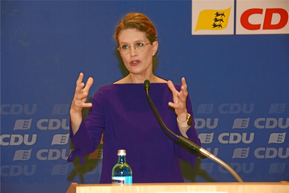 CDU-Politiker fordern beim Neujahrsempfang, Kante zu zeigen CDU-Europaspitzenkandidatin Andrea Wechsler meint, die EU sei der Schlüssel zur Lösung der Migrationsfrage. Foto: Elisabeth Klaper
