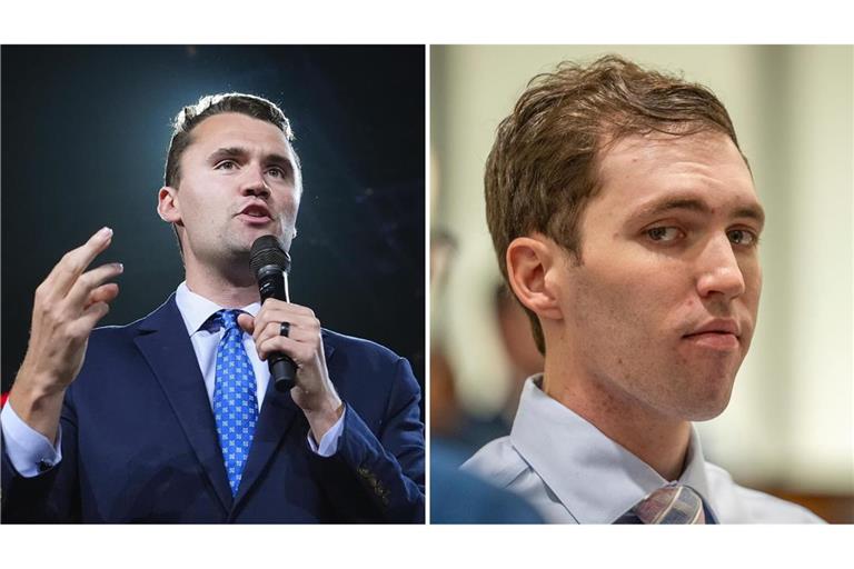 Charlie Kirk im Jahr 2024 (links, Archivbild) und Tyler Robinson. Letzterer ist des Mordes an Kirk angeklagt.