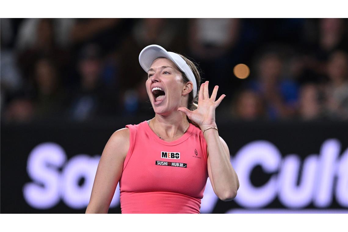 Bilder des Tages Danielle Collins aus den USA reagiert auf das Publikum nach ihrem Match gegen Destanee Aiava bei den Australian Open.