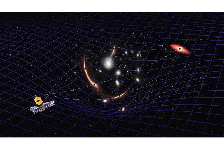 Dank des James-Webb-Weltraumteleskops und der Gravitationslinsenwirkung gelang es Astronomen erstmals, die Masse eines ruhenden Schwarzen Lochs aus dem frühen Universum zu bestimmen.