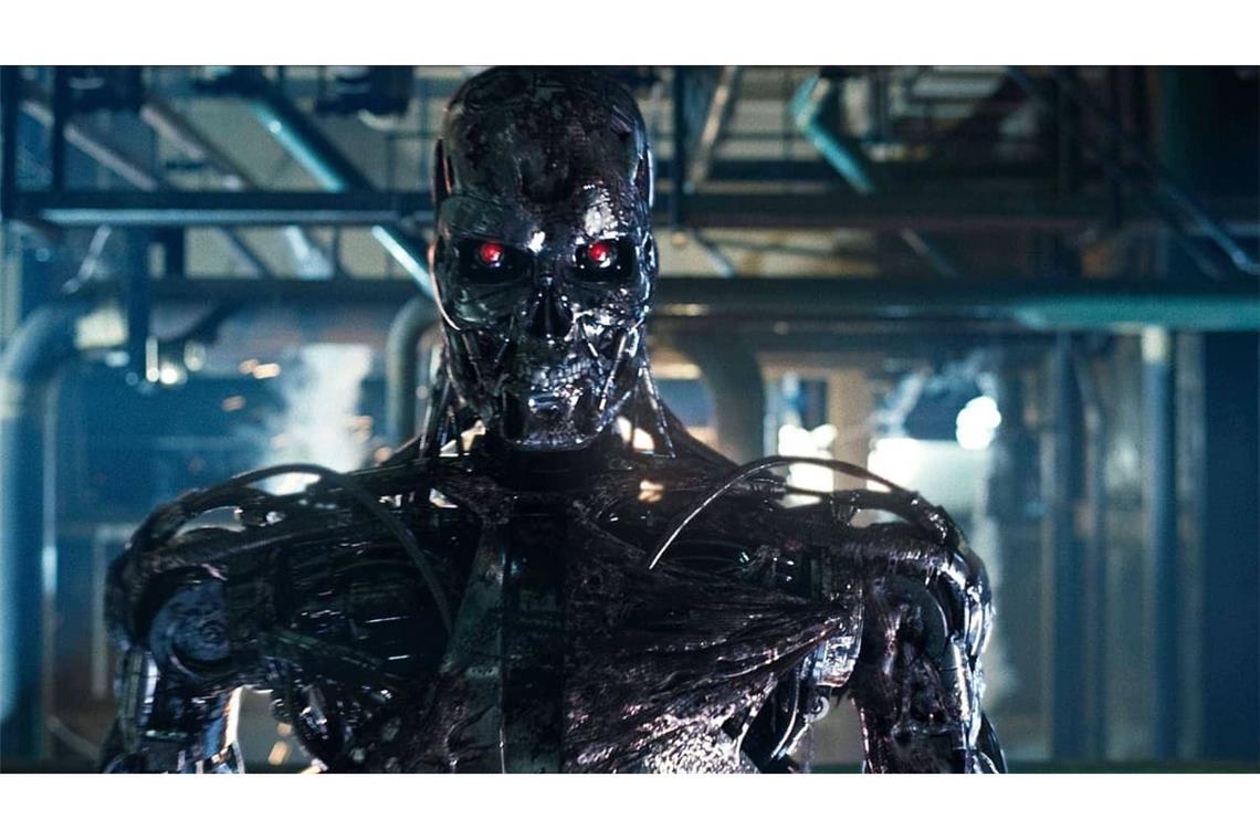 Das böse Gesicht der Zukunft. Was passiert, wenn die KI beginnt, Kampfmaschinen zu steuern? Eine Szene aus dem Film Terminator - Die Erlösung (2009).