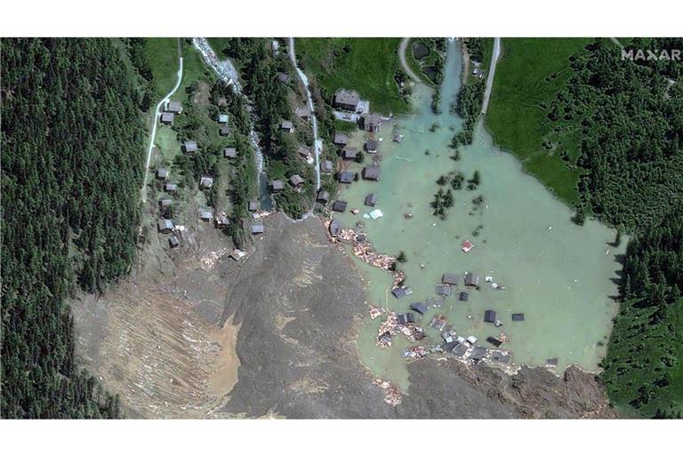 Das Dorf Blatten in der Schweiz nach dem Gletscherabsturz.