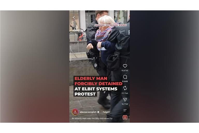 Das Foto zeigt eine Sequenz aus dem Video, das in den sozialen Medien viral ging. Der 76-Jährige wird von der Polizei abgeführt.