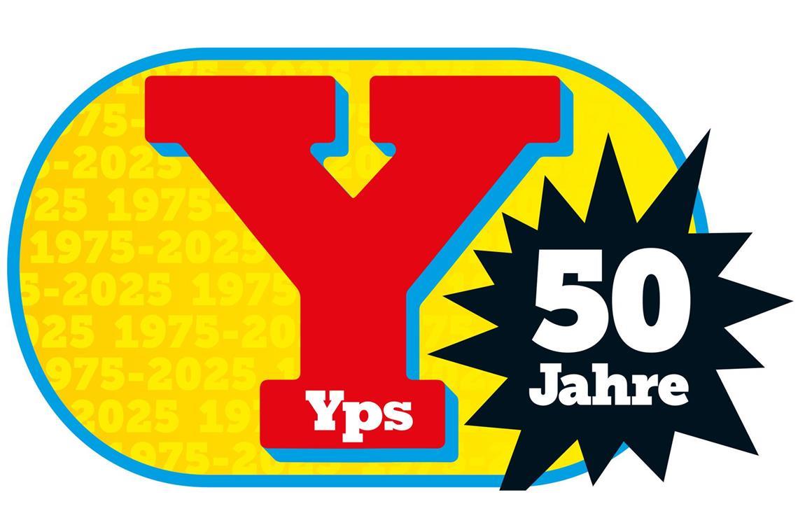 Das Handout zeigt das Logo vom Jubiläumsheft zum 50. Geburtstag der Zeitschrift „Yps“. Die Ausgabe soll am 4. September erscheinen.