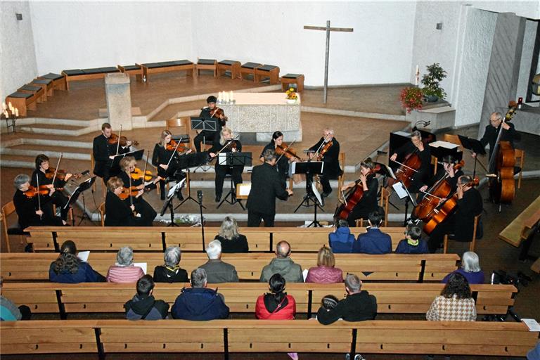 Das Kammerorchester mit Dirigent Matthias Baur (Mitte) hat einen starken Auftritt. Foto: Elisabeth Klaper