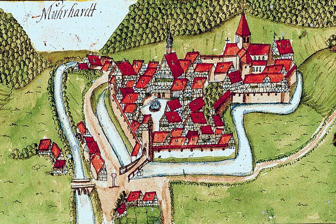 Rettung einer ehemaligen Schmiede Das Kiesersche Bild (1684) zeigt das Haus am unteren Bildrand (links).