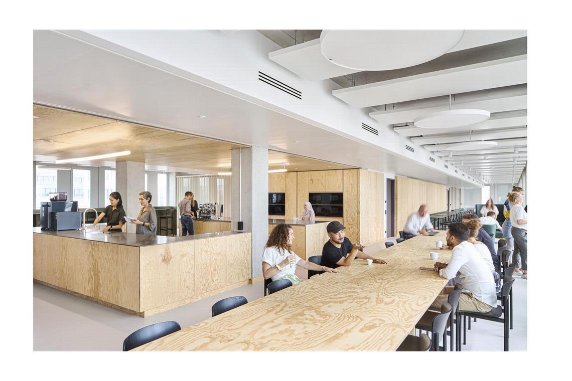 Stuttgarter Architekten räumen beim Preis für die besten Bürobauten ab Das New Office Ramboll und Henning Larsen ist nichts für Schüchterne: In Mittagspausen versammelt man sich in den großdimensionierten Market Places.