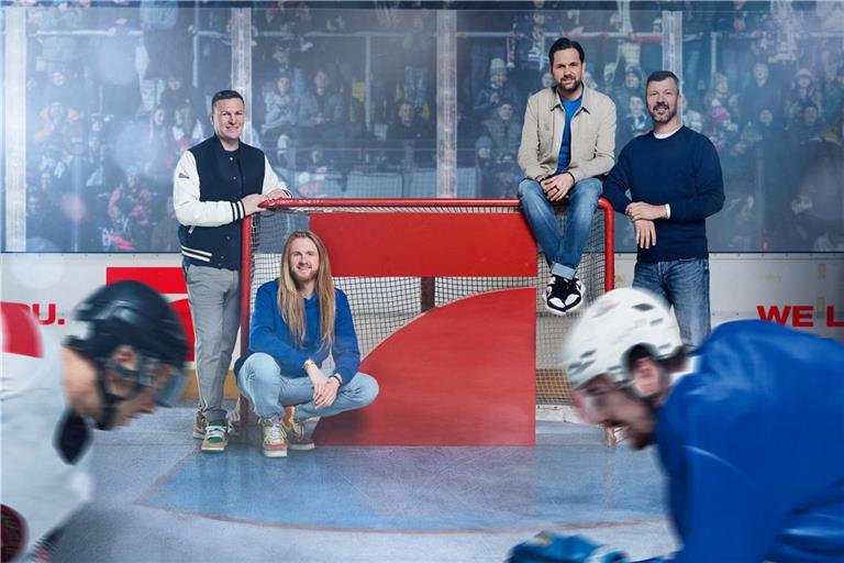 Das ProSieben-Eishockey-Team (v.l.): Basti Schwele, Christoph „Icke“ Dommisch, Matthias Killing, Rick Goldmann.