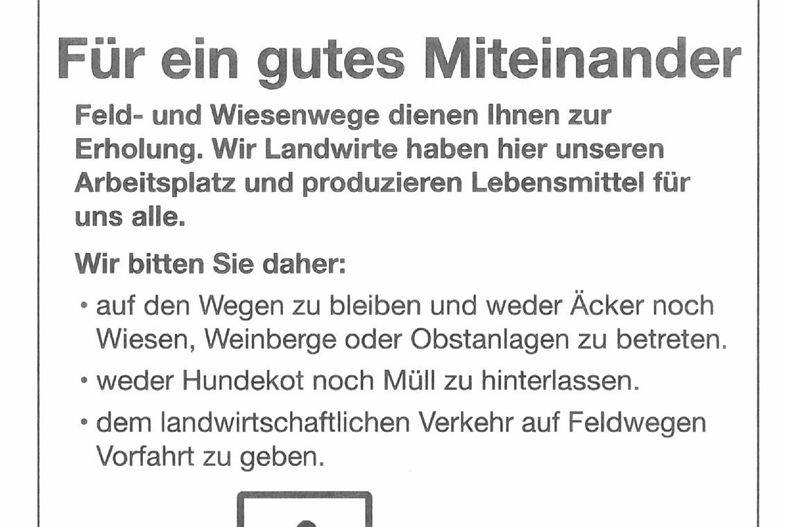 Das Schild des Landesbauernverbands wirbt für Verständnis. Grafik: Landesbauernverband
