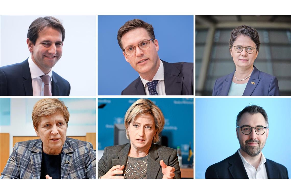 Das sind die CDU-Pläne für die neue Landesregierung: Andreas Jung (Kultusministerium), Manuel Hagel (stellvertretender Ministerpräsident und Innenministerium), Marion Gentges (Agrarministerium), Nicole Razavi (Verkehrsministerium), Nicole Hoffmeister-Kraut (Wirtschaftsministerium) und Moritz Oppelt (Justizministerium).
