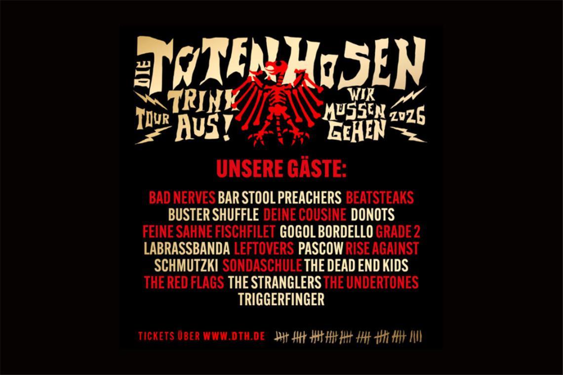 Das sind die Vorbands der Toten Hosen in Stuttgart Das sind die Vorbands für die Tour 2026.